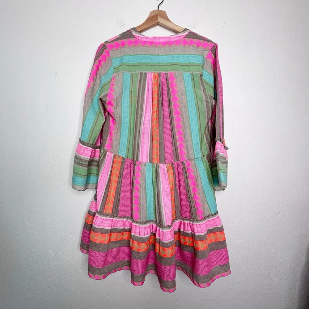 Elan Boho Geometric Tiered Bell Sleeve Mini Dress Size M NWOT - Picture 2 of 10